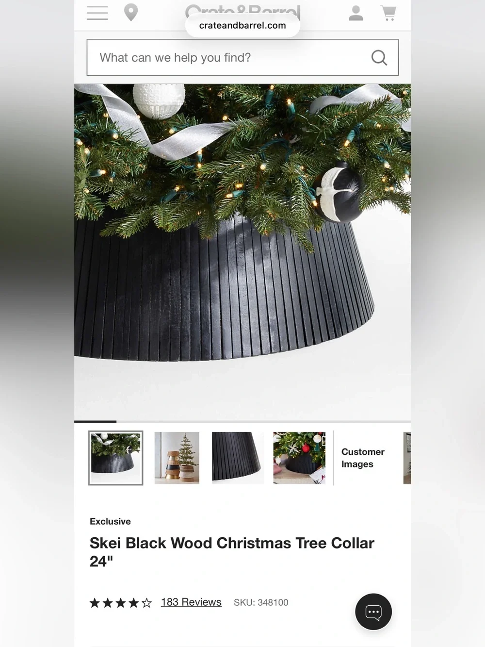 Crate & Barrel Skei Black Wood Christmas Tree Collar 24